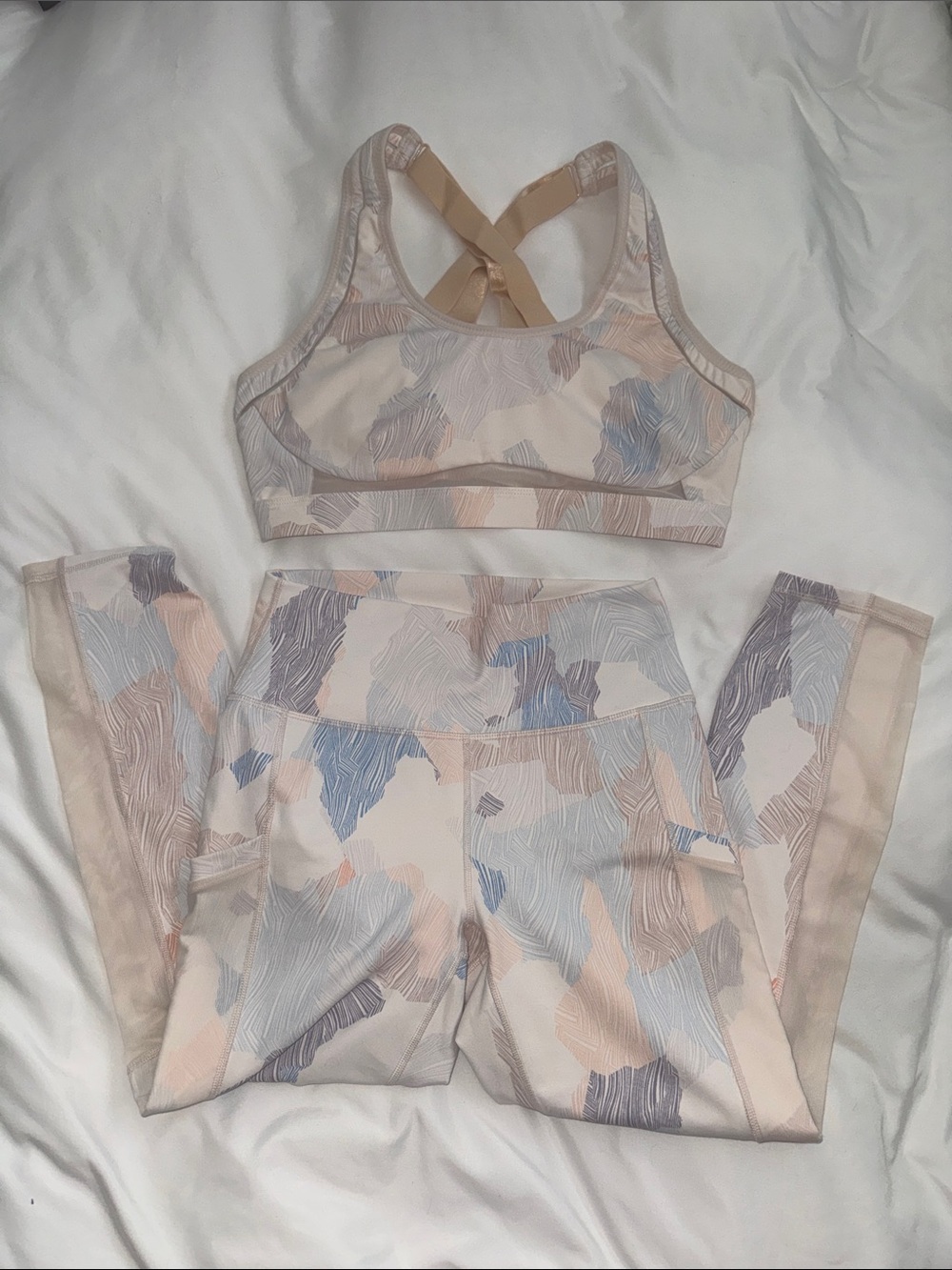 Fabletics Pastel Multi High-Waist Leggings (S) & Sports Bra (L) Set